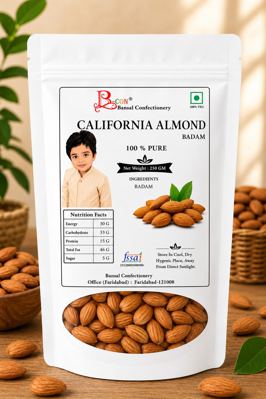 Califonia Almond (Premium Badam) 500 Grm Pack